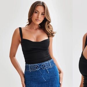 Hailey Slinky Long Line Sweetheart Top - Black MESHKI